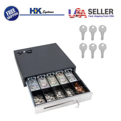 16&Prime; Heavy Duty Black POS Cash Drawer, 5B5C, No Logo, Stainless Steel front