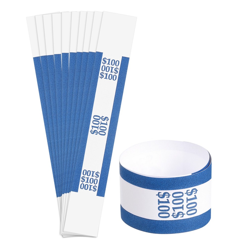 Pack of 150 Money Band Bundles, Self-Adhesive Bill Wrappers, 7.6&Prime;x1.18&Prime; Blue