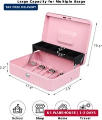 xydled Cash Box with Money Tray and Key Lock,Tiered, Cantilever Design,4 Bill /