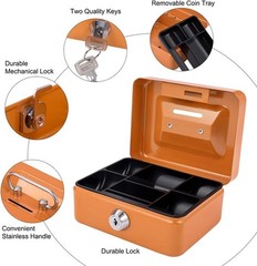 Mini Cash Box with Slot Small Cash Box with Money Tray and Key Lock, Metal Lo…