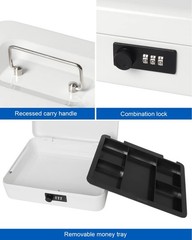 Large White Cash Box With Combination Lock Metal Money Box 11.8×9.5×3.54 In