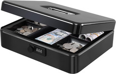 KYODOLED Metal Cash Box with Combination Lock Money Box for Cash Safe Metal Box