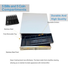 16&Prime; Heavy Duty Black Manual Push Open Cash Drawer with 5B/5C Stainless Steel