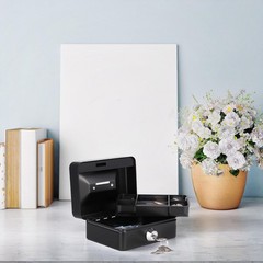 Mini Cash Box with Slot Small Cash Box with Money Tray and Key Lock, Metal Lock