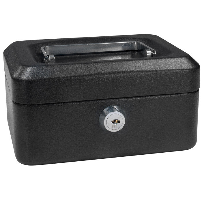 BARSKA 6 Inch Small Steel Cash Box Safe w/ Removable Tray and Key Lock, CB11828