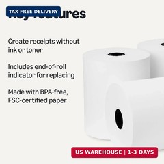 Amazon Basics Thermal Paper Receipt Rolls for POS, 3 1/8&Prime; x 230&prime;, BPA-Free, FSC
