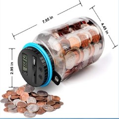 Digital Coin Counter Money Bank, 1.8L ABS Jar with LCD Display, Battery Opera…