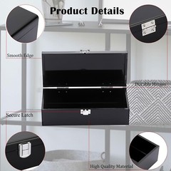 Black Acrylic Cash Box – Money Holder, Secure Latch, Compact Storage, 7 x 3.1 In