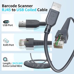 For Zebra STB4278 LS2208-SR LS20007R-NA DS2278-SR LS2208 USB A to RJ45 Cable 3M