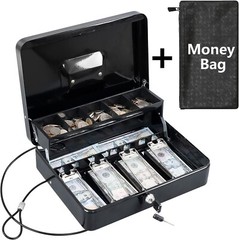 Cash Box Money with Lock Tray Key Safe Metal Locking and Security Steel for Bag