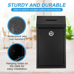 Metal Money Box,Black,10.24 X 5.71 X 2.95 Inch,No Lid | Wall Mounted Drop Donati