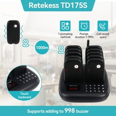 TD175S Restaurant Pager System Long Range 800m 10 Buzzers for Restaurant Cafe