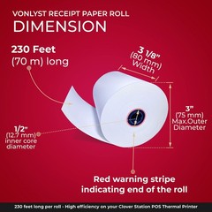Thermal Receipt Paper Rolls 3 1/8&Prime; x 230&prime; for Clover Station (06 rolls) 6 rolls