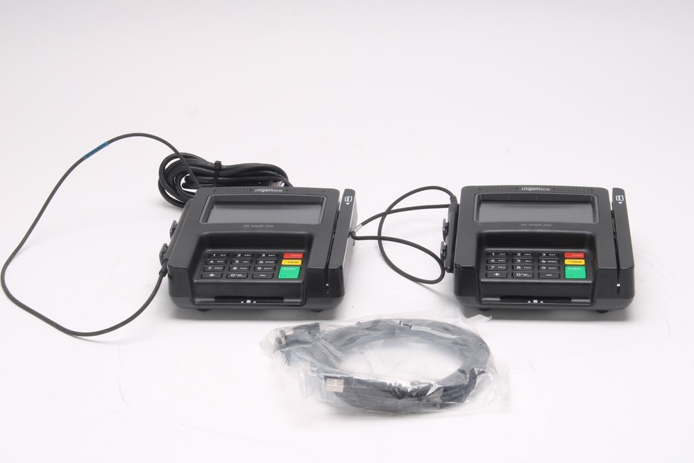 Ingenico ISC250-USP0S20B Payment Terminals W/ 2x TSA-296111170AC Cable Lot of 2