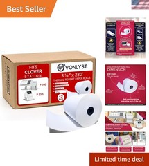 Clover Station Receipt Paper Rolls 3 1/8&Prime; x 230&prime; 12 Pack – Thermal Paper for …