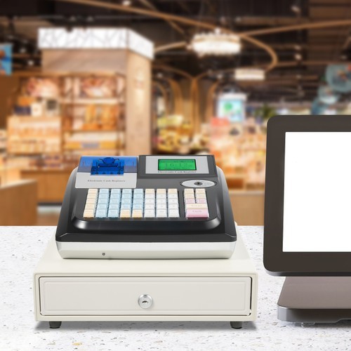 48 Keys Electronic Cash Register, LED Retail POS System W/ Printer, Cash Drawer