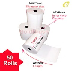3-1/8&Prime; X 230&prime; THERMAL PAPER RECEIPT ROLLS WHITE 50 ROLLS POS CASH REGISTER TAPE