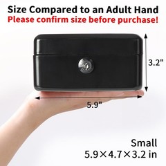 Small Cash Box with Key Lock, Double Layer Metal Money Box for Home Security