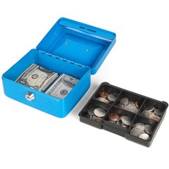 Small Cash Box with Key Lock Portable Metal Money Box with Double Layer & 2 K…
