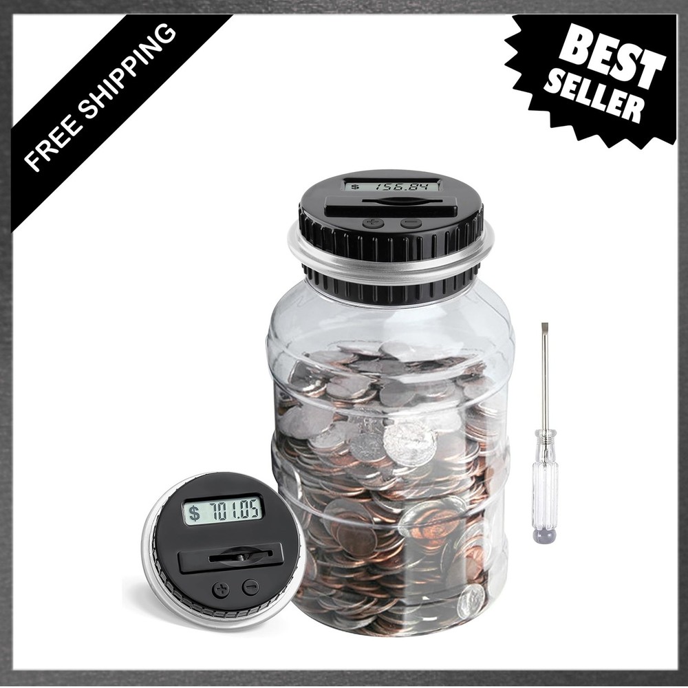 Large Coin Counting Bank with LCD Screen, 1.8L Capacity, Compatible with US