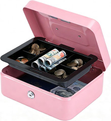 Medium Cash Box with Money Tray,Small Safe Lock Box with Key, Drawer,7.87&Prime;X 6.30