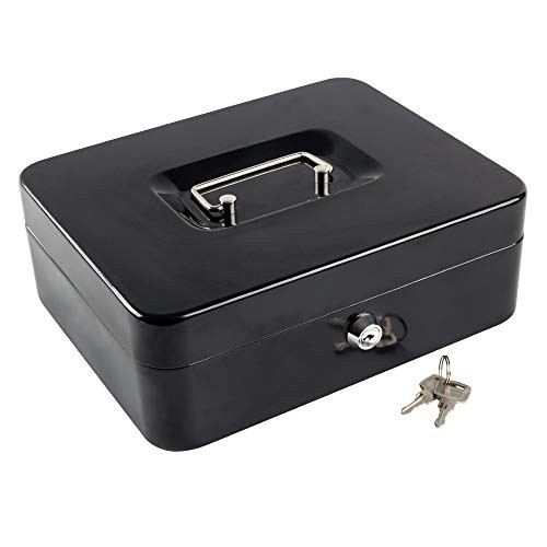 Water-Resistant Cash Box with Dual Key Lock/Tray – Perfect for Home & Business