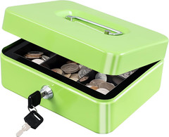 Medium Cash Box with Money Tray,Small Safe Lock Box with Key,Cash Drawer,7.87&Prime;X
