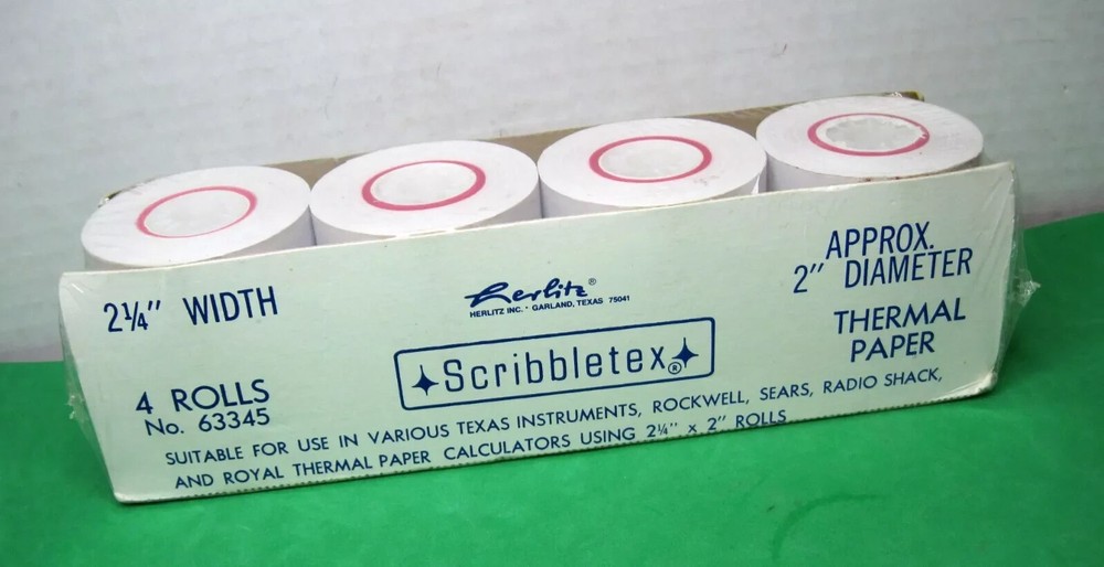 Pack Of 4 Scribbletex Calculator Thermal Paper Rolls 2 1/4&Prime; width x 2&Prime; diam. New