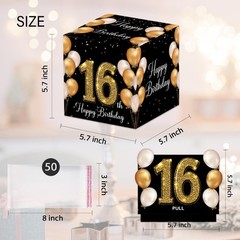16th Birthday Money Box Cash Pull Black Gold Card 50 PCS Transparent Bags