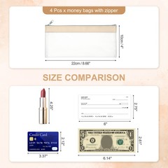 8.7×3.9 Inch Money Bags with Zipper, 4 Pcs Clear PVC Cash Pouch, Beige