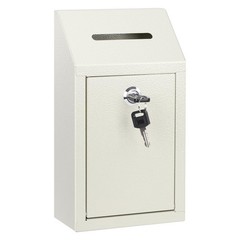 KYODOLED Money Cash Drop Box with Lock, Metal Donation and Compact, White