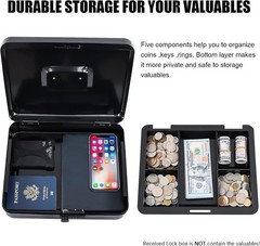 X-Large Black Metal Cash Box with Combination Lock – Secure and Portable Safe