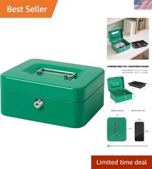 Medium Green Cash Box with Key Lock: Durable Metal & Money Tray, Secure Storage
