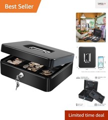Water-Resistant Cash Box with Removable Tray & Key Lock for Ultimate Security
