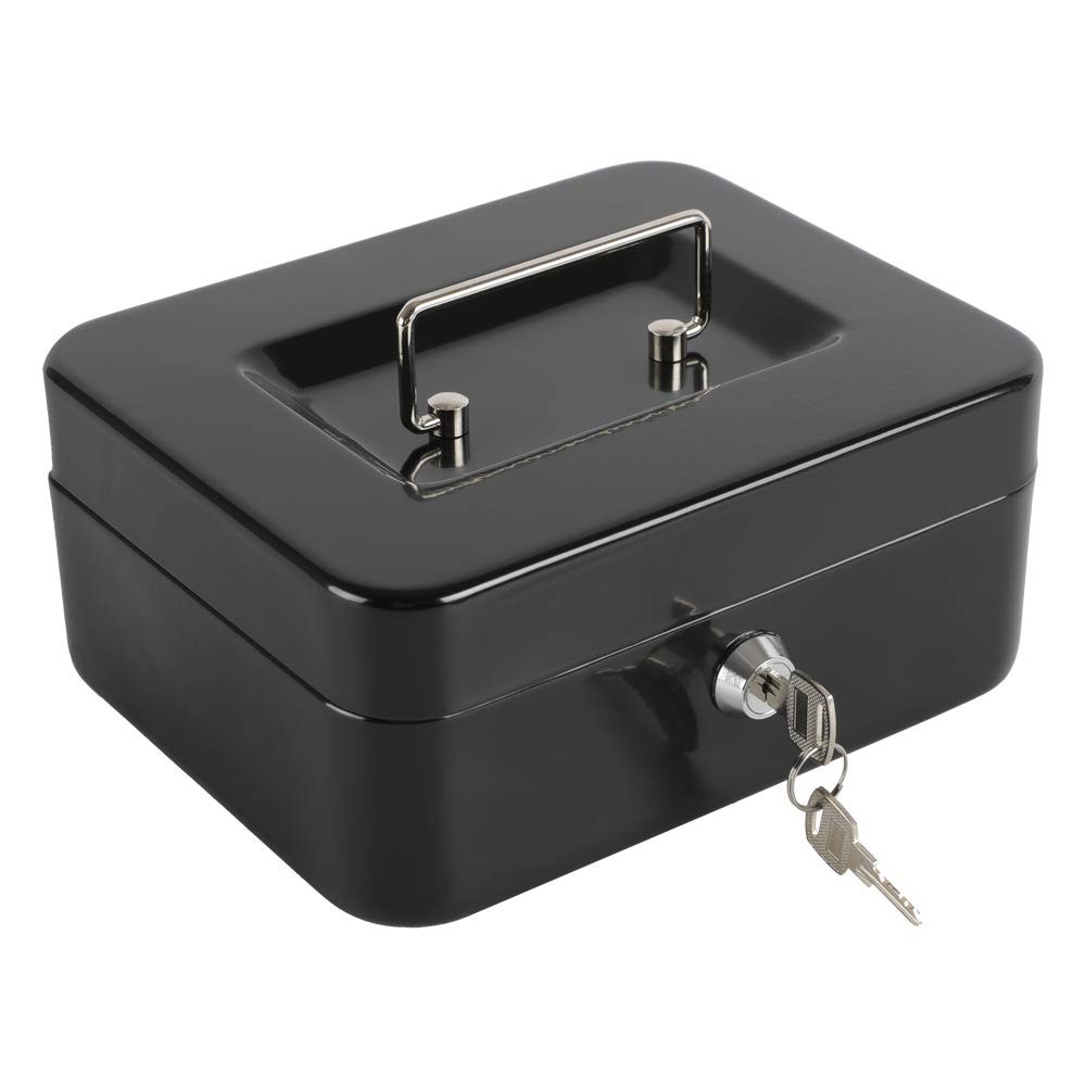 Locking Steel Medium Cash Box with Removable Coin Tray and Key Lock,7.87&Prime;x 6….