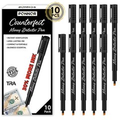 Ponnor Counterfeit Money Detector Pen 10 Pack Bill Marker Universal False Cur…