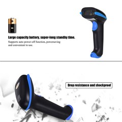 Blue 2.4G Wireless 1D Handheld Cordless Barcode Reader 100ft Range