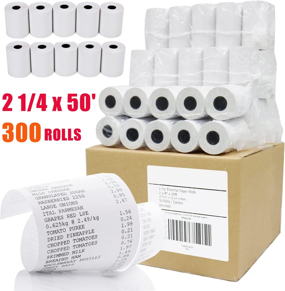 2 1/4 x 50&prime; THERMAL POS RECEIPT PRINTER ROLL PAPER BPA 300 ROLLS