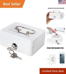X-Small White Locking Money Box, Lightweight and Portable for Secure Savings