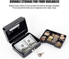 Compact Black Locking Cash Box with Durable Key Lock & Coin Tray, 4.92&Prime;x3.74&Prime;