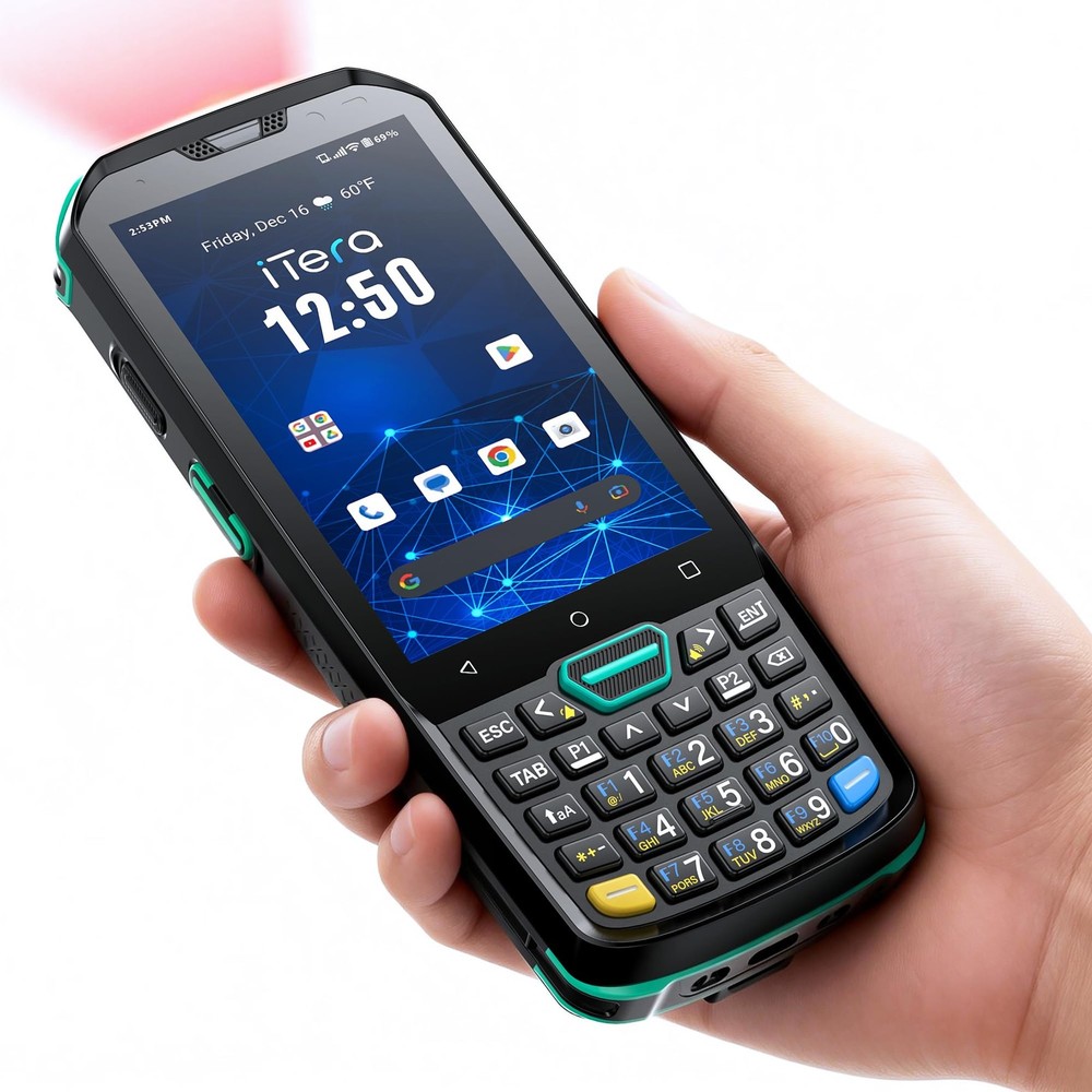 iTera Android 13 Barcode Scanner PDA: HS7 Scan Engine 26-Key Keypad, Black