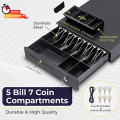 Volcora Cash Register Drawer for Point of Sale (POS) System, 5 Bill/7 Coin, 16&Prime;
