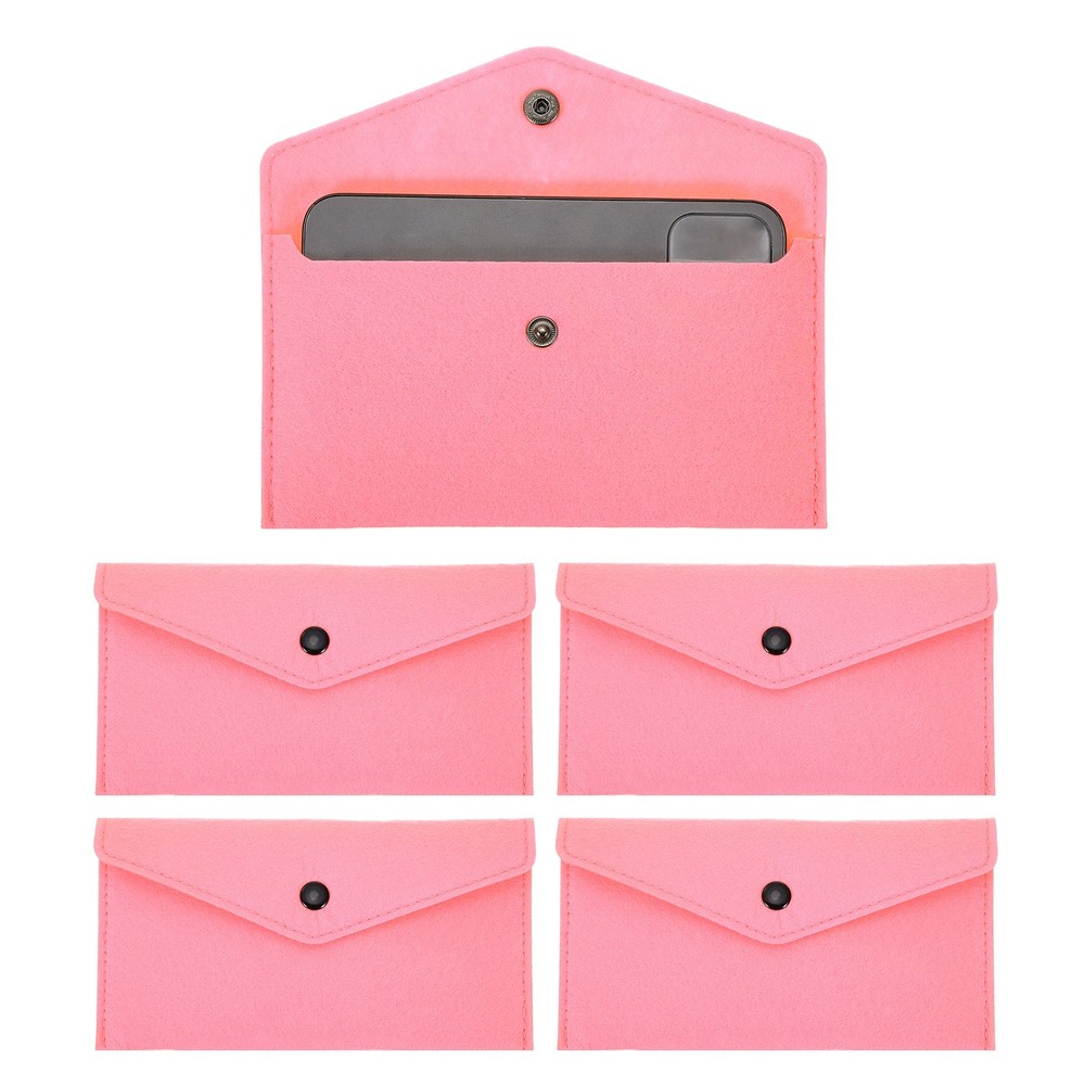 5Pcs Felt Money Bag, Felt Cellphone Sleeve Case Pouch Cash Bag, Pink