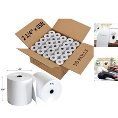 50 Rolls of 2 1/4 » x 85&prime; Thermal POS Paper for Verifone & Square Terminals