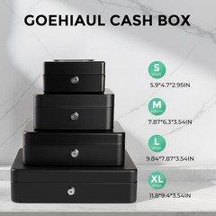 Small Cash Box with Money Tray and Lock, Metal Cash Lock Box with Key, Petty Cas