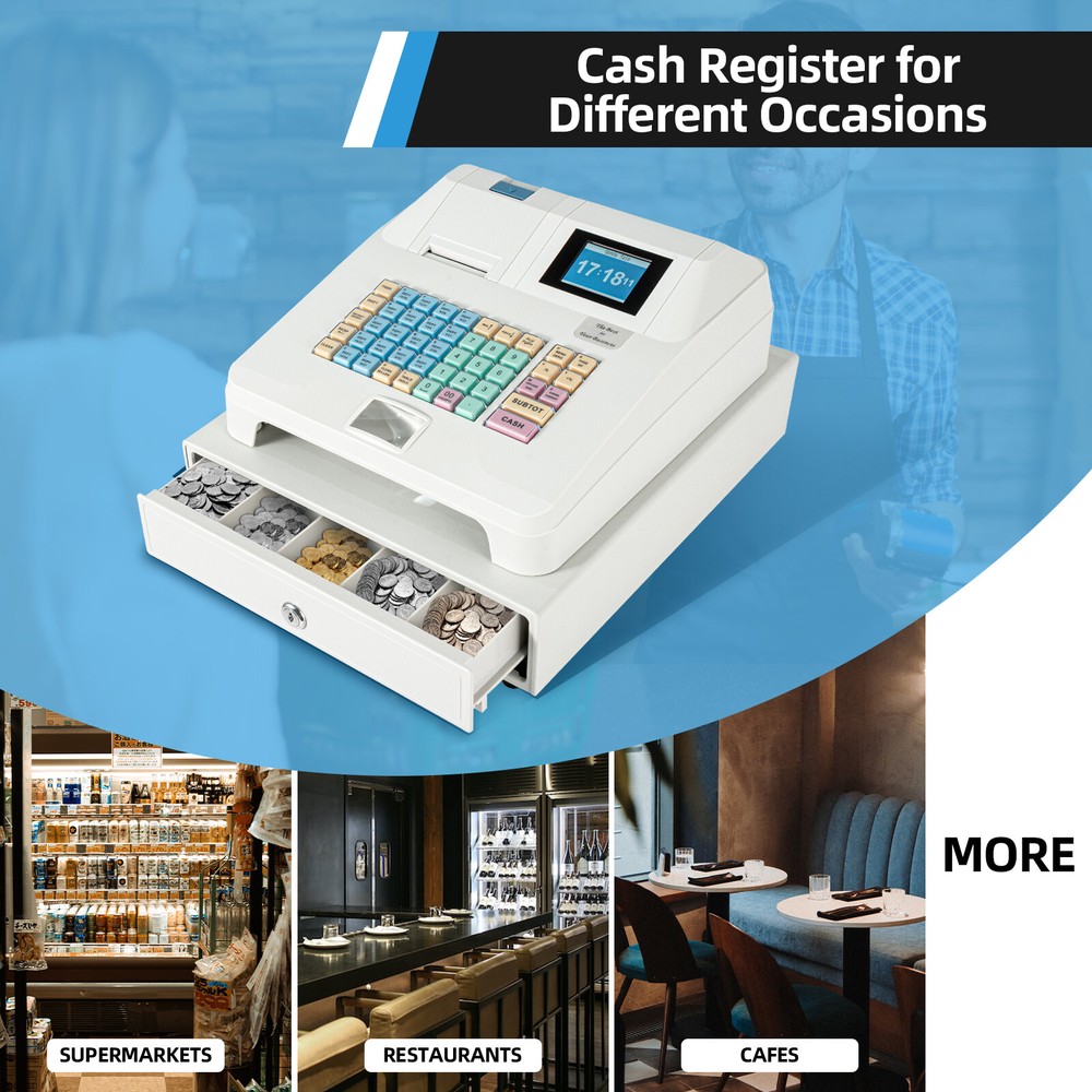 48Key Desktop Electronic Cash Register POS Casher Digital LED Display w/ Drawer