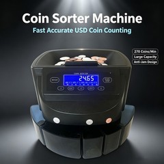 Batch Sorting Coin Counter Sorter 270 Coins/Min Auto LCD Cash Organizer