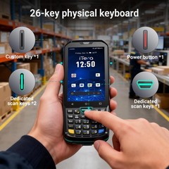 iTera Android 13 Barcode Scanner PDA: HS7 Scan Engine 26-Key Keypad, Black