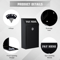 Cash Drop Box Sumerfnt Locking Money Slot Black Wall Mount 4 Keys