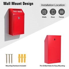 Red Metal Locking Cash Drop Box With Slot 4 Keys Wall Mount 10.24×5.7×2.95 In